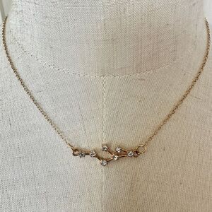 Gold tone rhinestone Leo constellation zodiac necklace